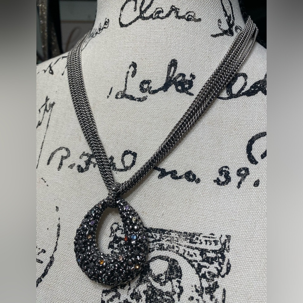 Erwin Pearl Vintage Teardrop Pendant Necklace w/Multi Strand Silvertone Chain